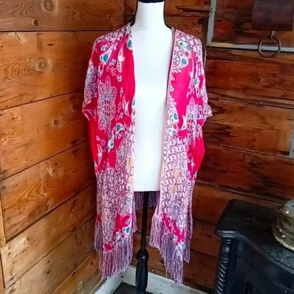 Chico's Kimino Womens S/M Colorful Boho Fringe Beach Cover - Picture 1 of 9